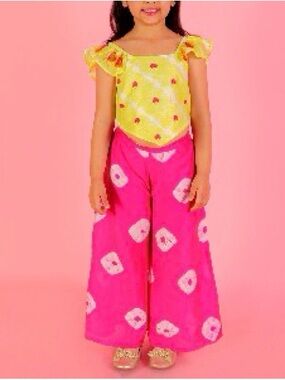 Girls Indian/Pakistani Lahenga Set with Hot Pink Wide Leg Pants-very soft
